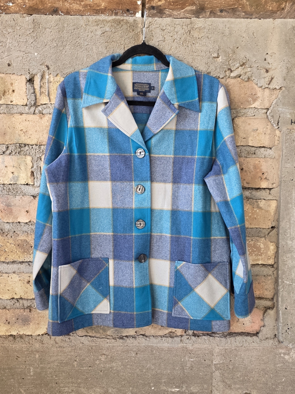 Vintage Pendleton 100% Virgin Wool Plaid Jacket Coat Blue Made in USA